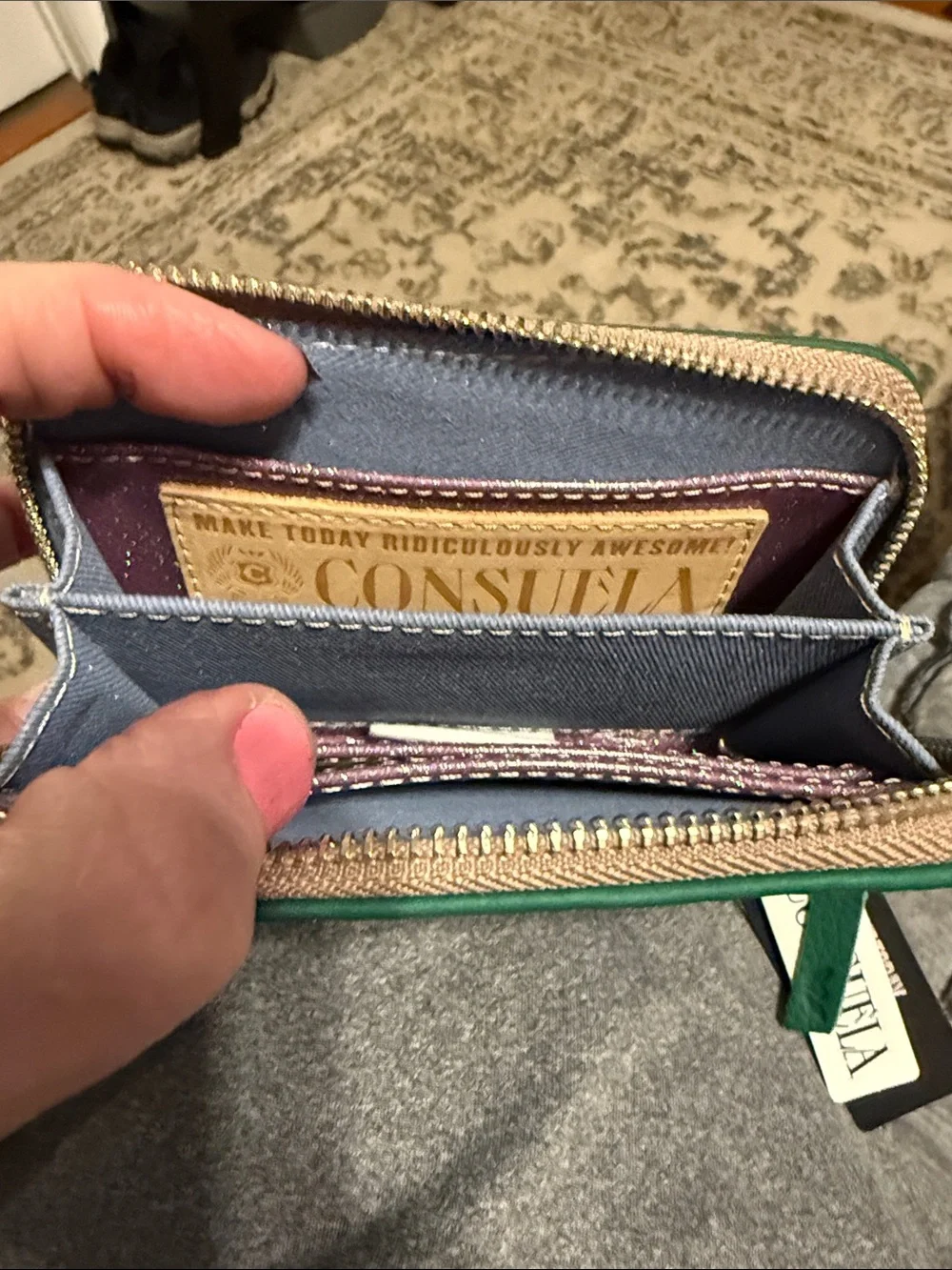 Consuela Teal Green Pebbled Leather Zip Wallet